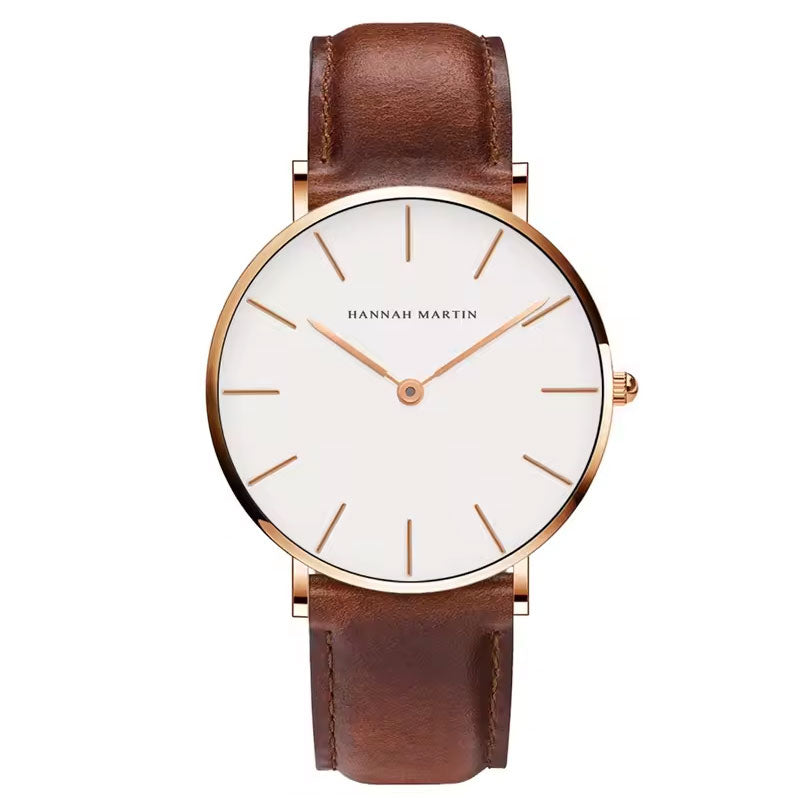 Rose Gold Leather Unisex Wrist watch