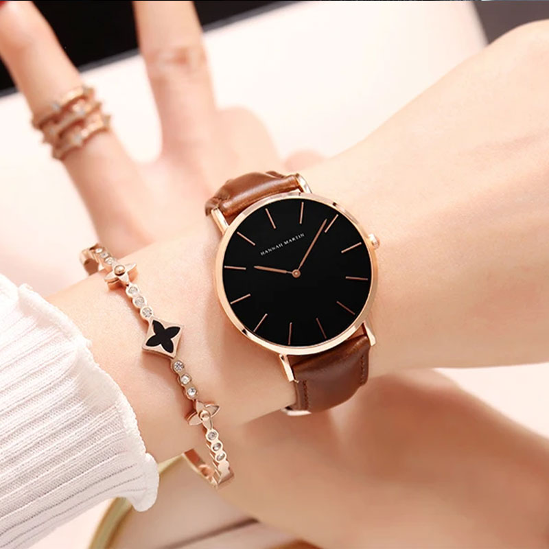 Rose Gold Leather Unisex Wrist watch