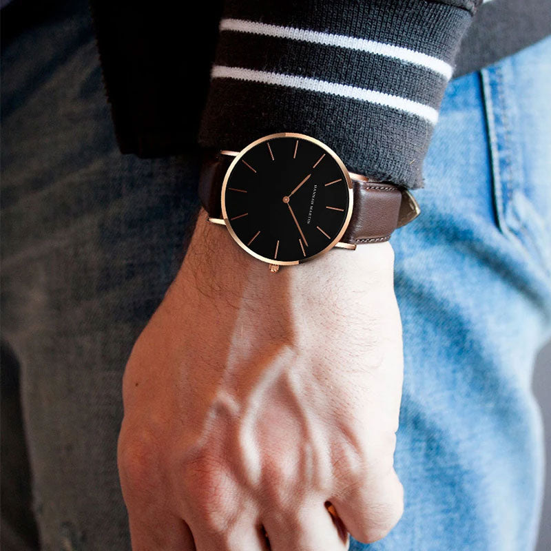 Rose Gold Leather Unisex Wrist watch